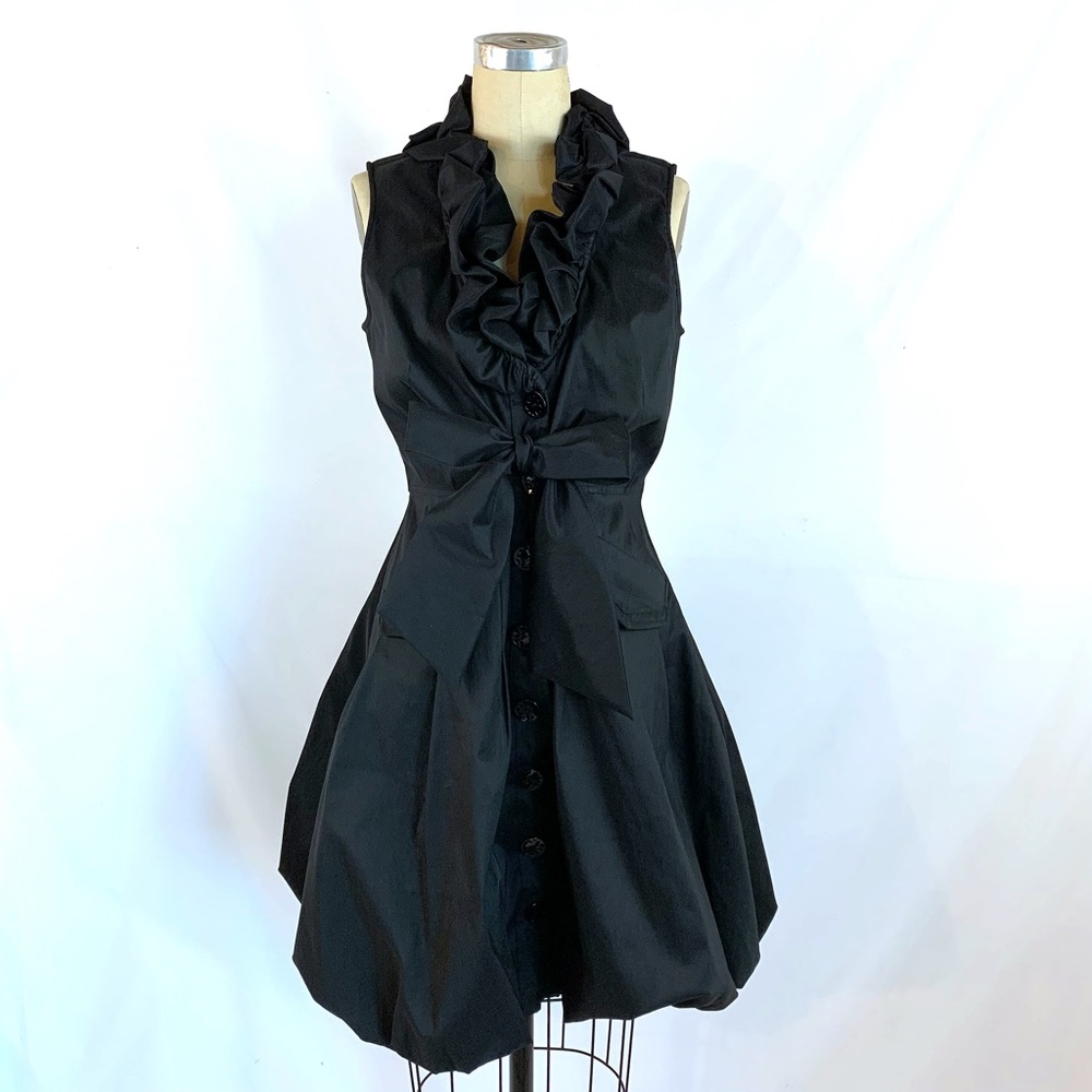 Samuel Dong Ruffle Dress Black Button & Bow Medium